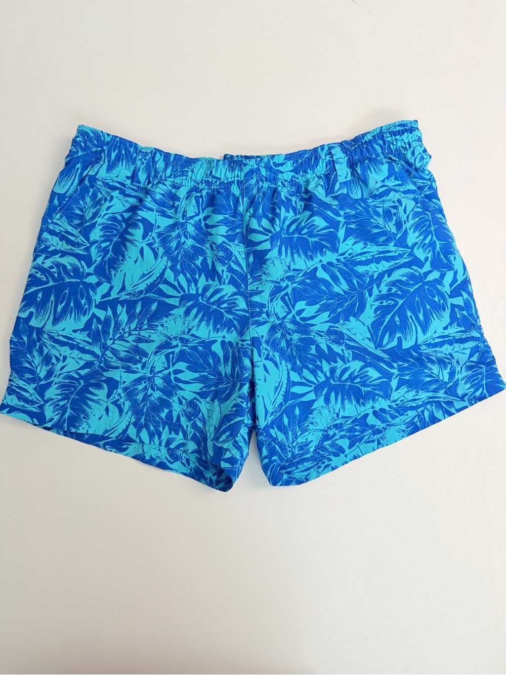 Columbia PFG Shorts Athletic Performance Swim Travel Nylon Palms Blue Green